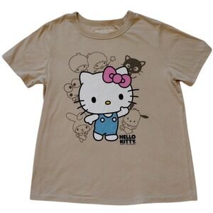 Hello Kitty T Shirt Womens Small Beige Graphic Top Blouse Short‎ Sleeve Cartoon